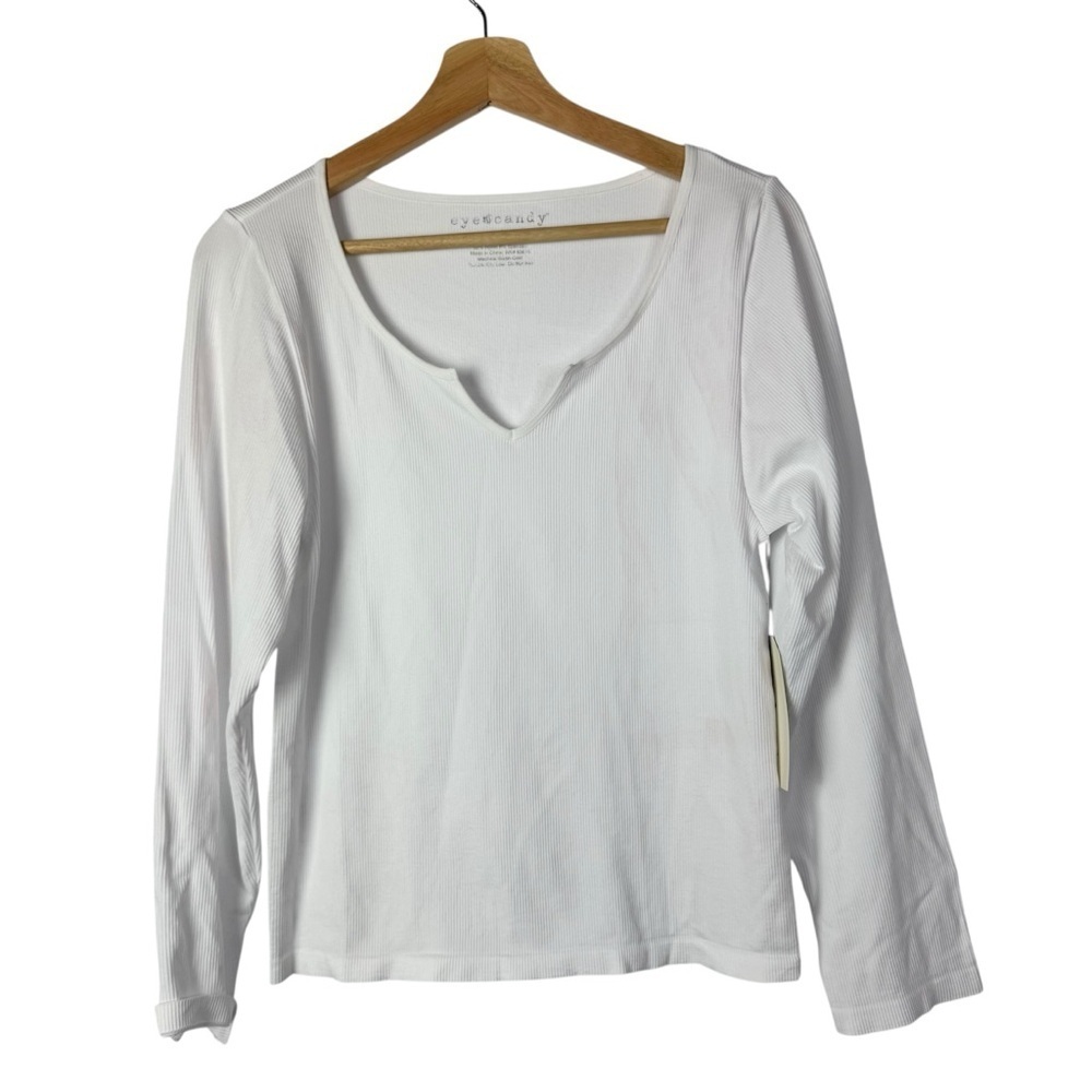 Eye Candy White Ribbed Seamless Long Sleeve T-Shirt 2X